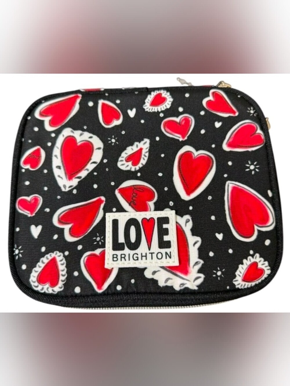 Love Brighton Hearts A Flutter Travel Jewelry Case Organizer Red Black NWT